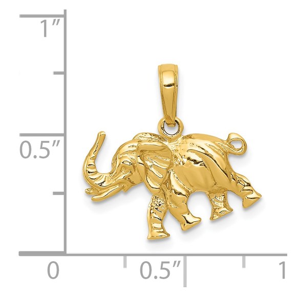 14k Yellow Gold Polished 3-D Elephant Necklace Charm Pendant - Picture 4 of 5